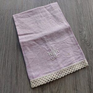 Vintage Mauve Tea Towel Napkin Monogram W Light Purple Retro Kitchen Dining
